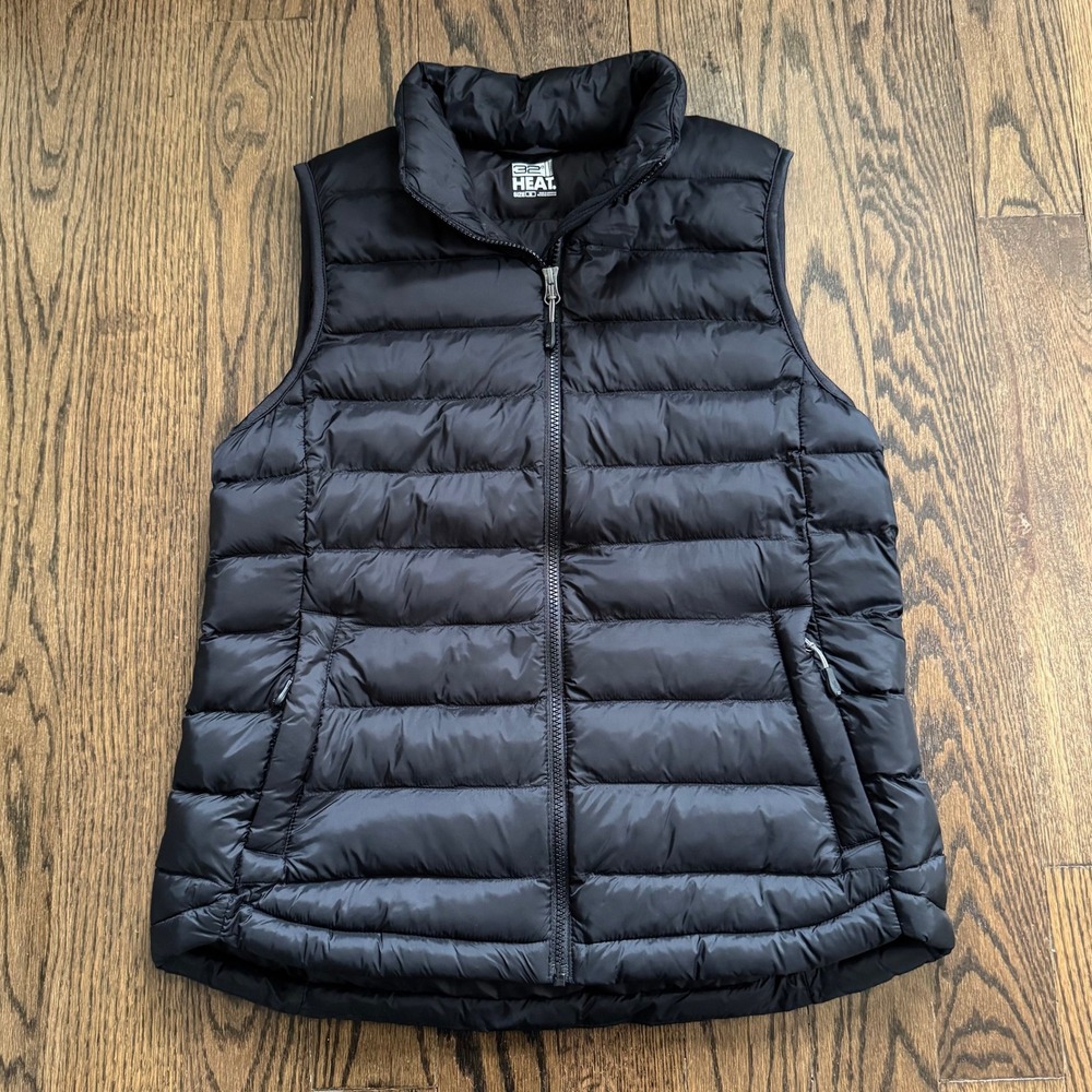 32 Degrees Heat Black Puffer Vest Womens Medium Full Zip Quilted Lightweight - Picture 2 of 13